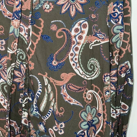 Mille Top Size XS Green Multicolor Le Marais Paisley Button Front Tie Neck - Picture 4 of 10